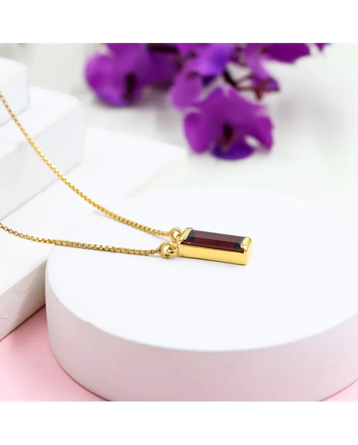 18k Gold Plated Garnet Gemstone Pendant Necklace for Women