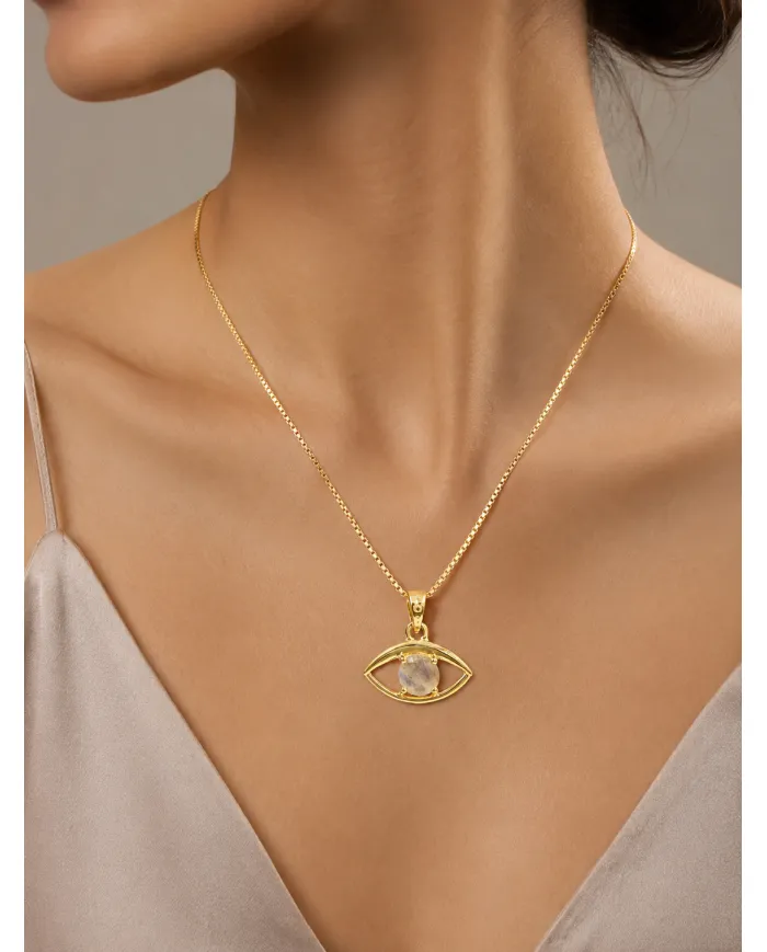 18K Gold Plated Labradorite Eye Pendant Necklace for Women