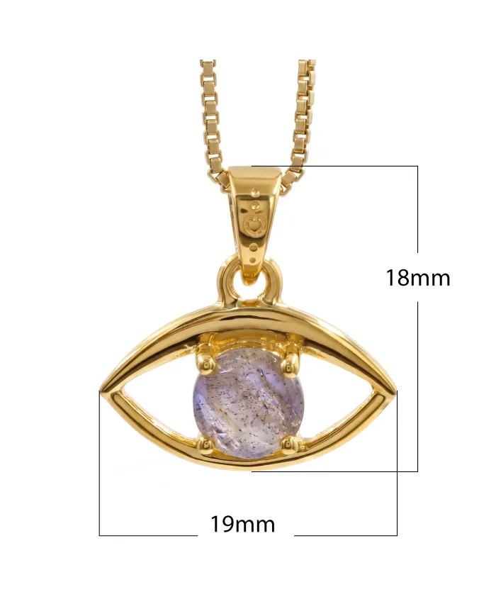 18K Gold Plated Labradorite Eye Pendant Necklace for Women