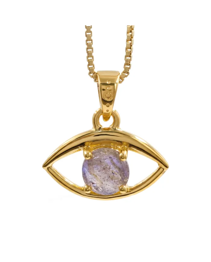 18K Gold Plated Labradorite Eye Pendant Necklace for Women