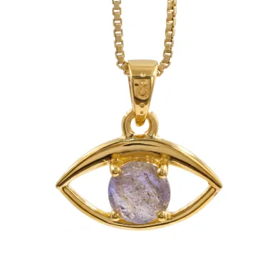18K Gold Plated Labradorite Eye Pendant Necklace for Women