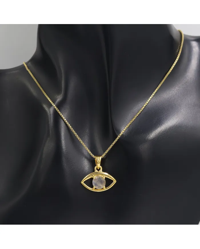 18K Gold Plated Labradorite Eye Pendant Necklace for Women