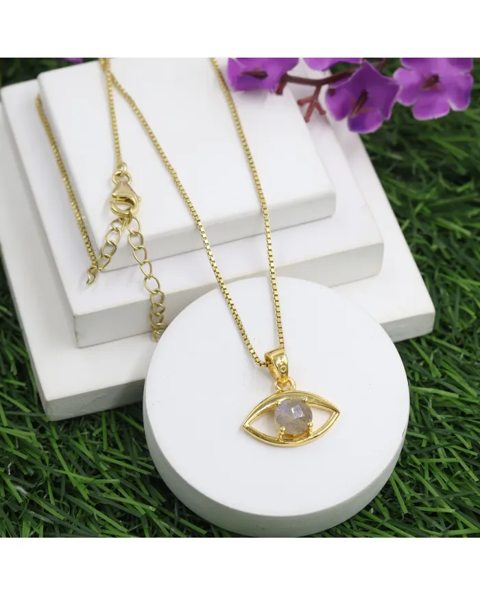 18K Gold Plated Labradorite Eye Pendant Necklace for Women