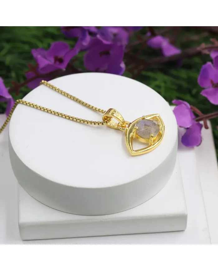 18K Gold Plated Labradorite Eye Pendant Necklace for Women