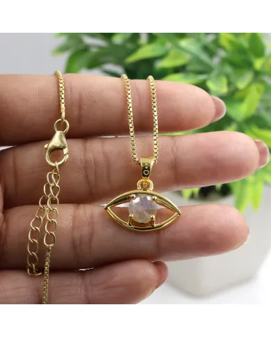 18K Gold Plated Labradorite Eye Pendant Necklace for Women
