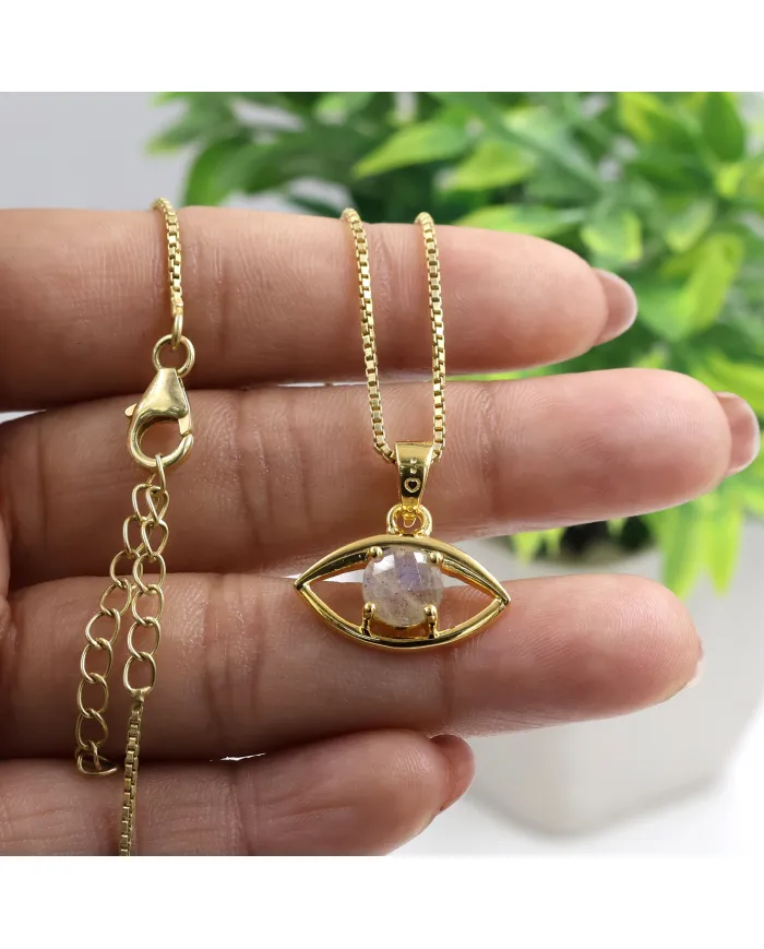 18K Gold Plated Labradorite Eye Pendant Necklace for Women