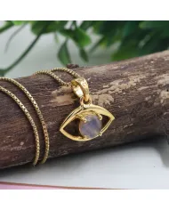 18K Gold Plated Labradorite Eye Pendant Necklace for Women