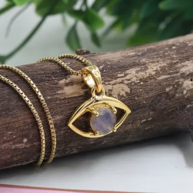 18K Gold Plated Labradorite Eye Pendant Necklace for Women