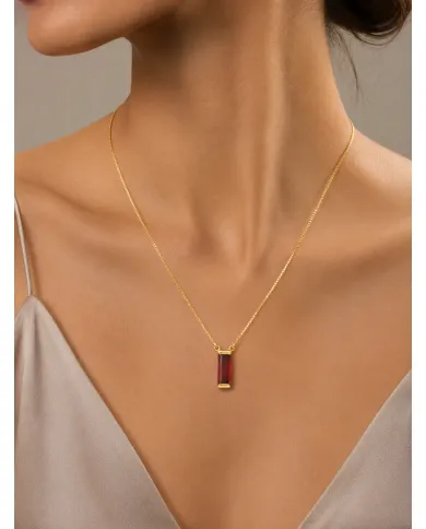 18k Gold Plated Garnet Gemstone Pendant Necklace for Women