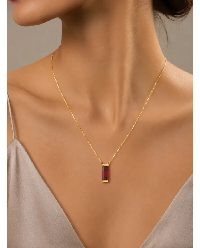 18k Gold Plated Garnet Gemstone Pendant Necklace for Women