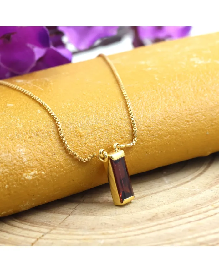 18k Gold Plated Garnet Gemstone Pendant Necklace for Women