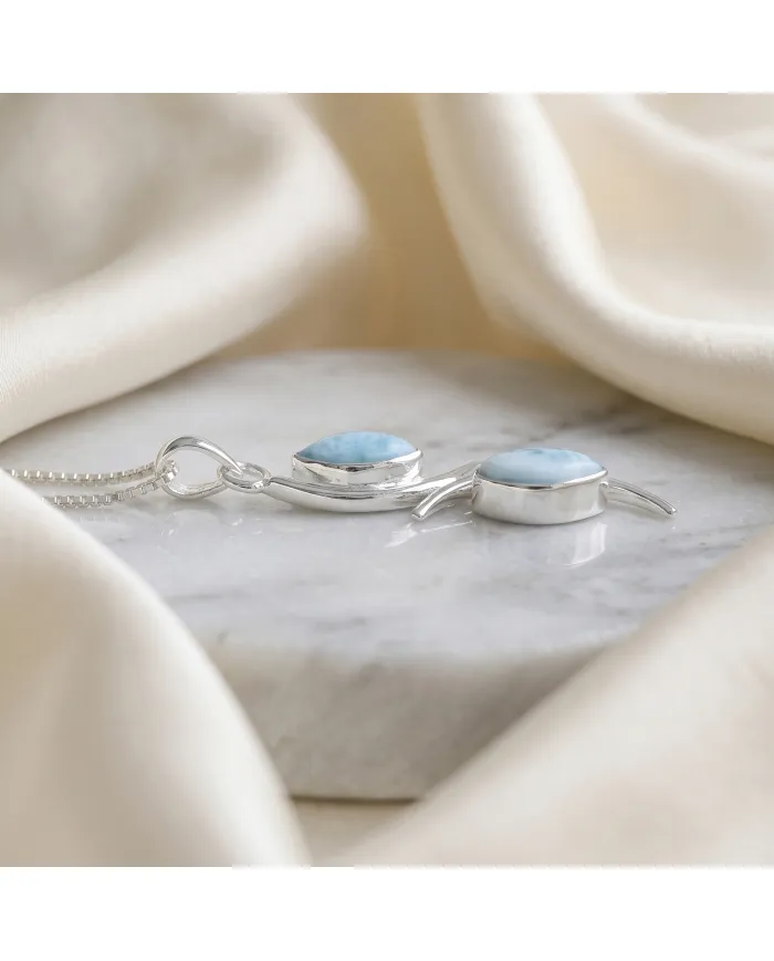 Larimar Swirl Pendant Necklace – 925 Sterling Silver Gemstone Jewelry