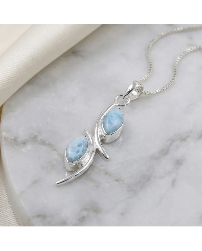 Larimar Swirl Pendant Necklace – 925 Sterling Silver Gemstone Jewelry