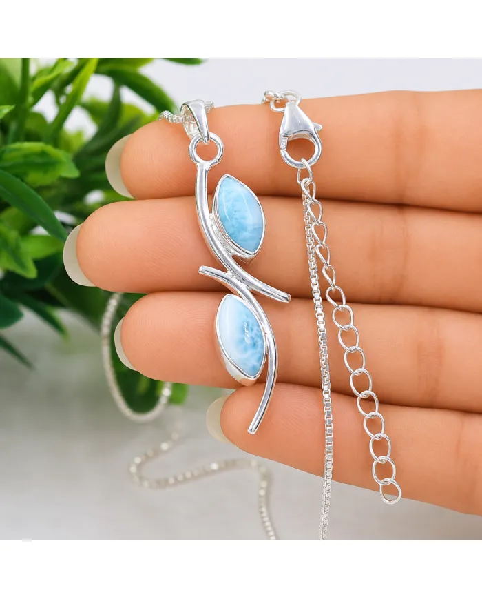 Larimar Swirl Pendant Necklace – 925 Sterling Silver Gemstone Jewelry