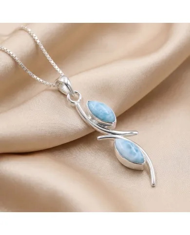 Larimar Swirl Pendant Necklace – 925 Sterling Silver Gemstone Jewelry