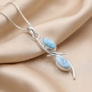 Larimar Swirl Pendant Necklace – 925 Sterling Silver Gemstone Jewelry