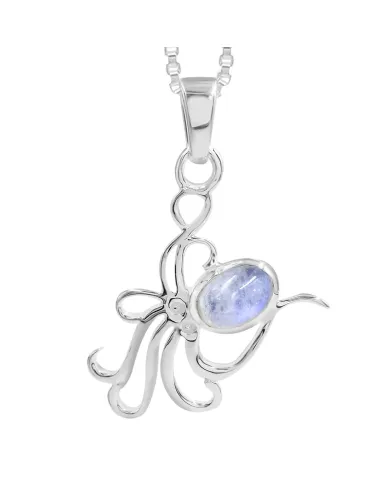 Moonstone Octopus Pendant Necklace - 925 Sterling Silver Ocean Jewelry
