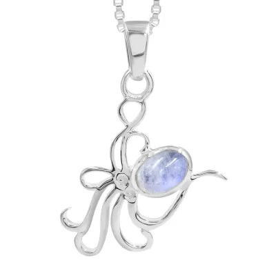 Moonstone Octopus Pendant Necklace - 925 Sterling Silver Ocean Jewelry