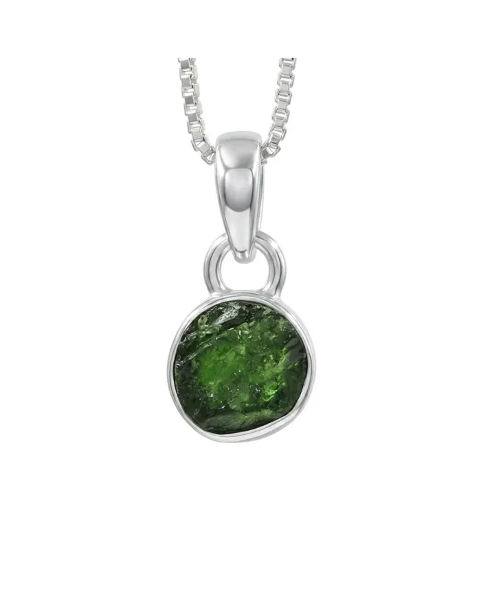 Raw Chrome Diopside Pendant Necklace - 925 Sterling Silver Jewelry