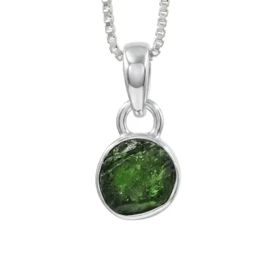 Raw Chrome Diopside Pendant Necklace - 925 Sterling Silver Jewelry