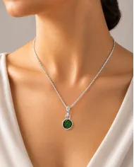 Raw Chrome Diopside Pendant Necklace - 925 Sterling Silver Jewelry