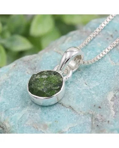 Raw Chrome Diopside Pendant Necklace - 925 Sterling Silver Jewelry
