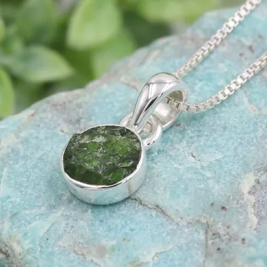 Raw Chrome Diopside Pendant Necklace - 925 Sterling Silver Jewelry