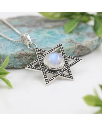 925 Sterling Silver Moonstone Star of David Pendant Necklace for Her