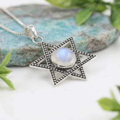 925 Sterling Silver Moonstone Star of David Pendant Necklace for Her