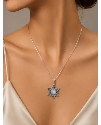 925 Sterling Silver Moonstone Star of David Pendant Necklace for Her