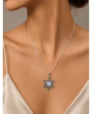 925 Sterling Silver Moonstone Star of David Pendant Necklace for Her