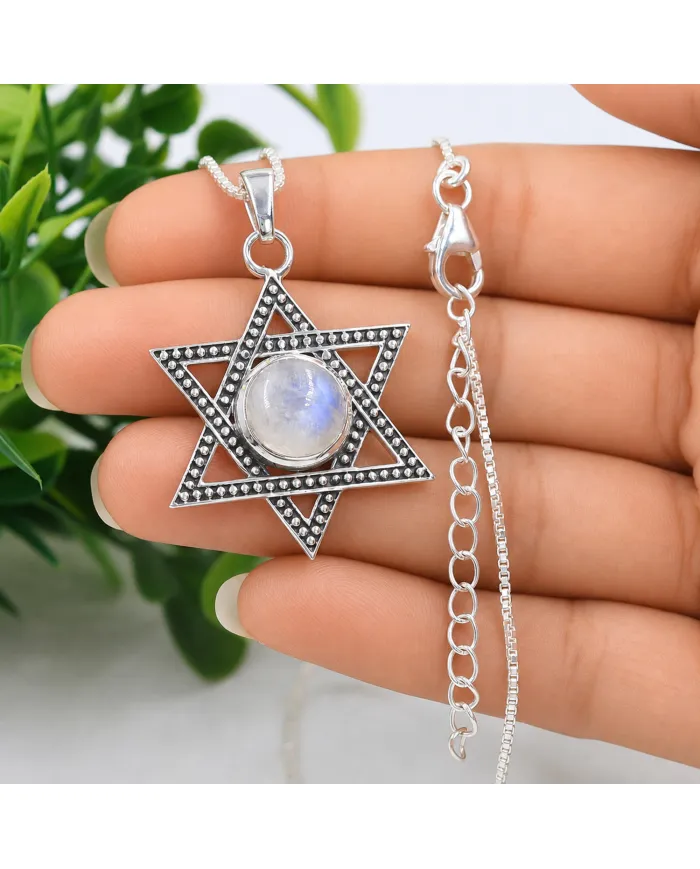 925 Sterling Silver Moonstone Star of David Pendant Necklace for Her