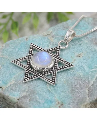 925 Sterling Silver Moonstone Star of David Pendant Necklace for Her