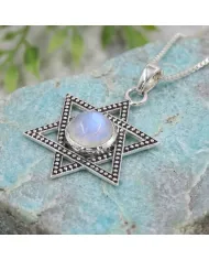 925 Sterling Silver Moonstone Star of David Pendant Necklace for Her
