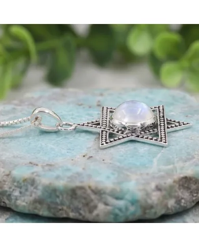 925 Sterling Silver Moonstone Star of David Pendant Necklace for Her