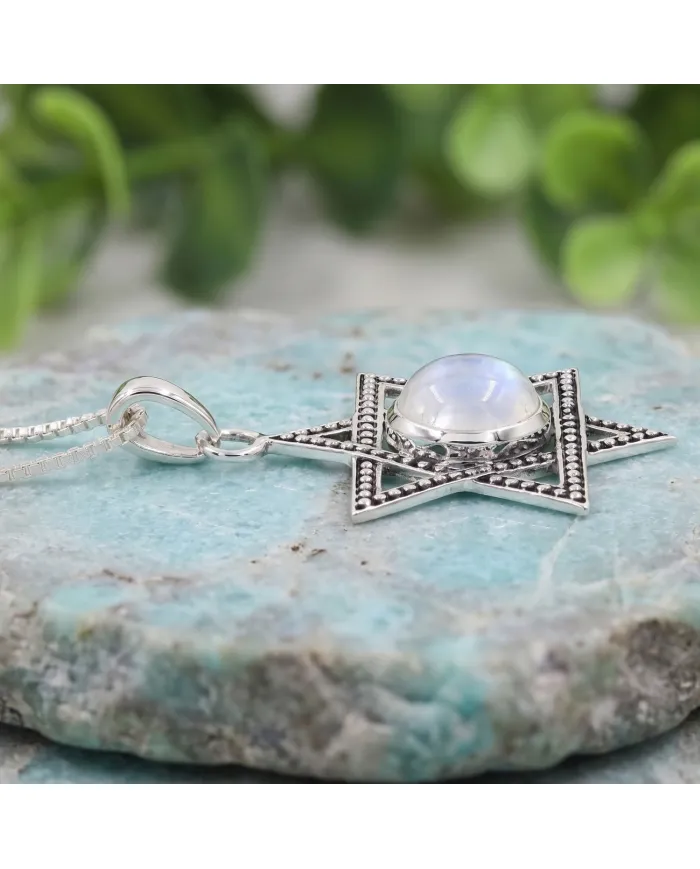925 Sterling Silver Moonstone Star of David Pendant Necklace for Her