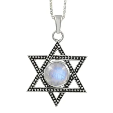 925 Sterling Silver Moonstone Star of David Pendant Necklace for Her