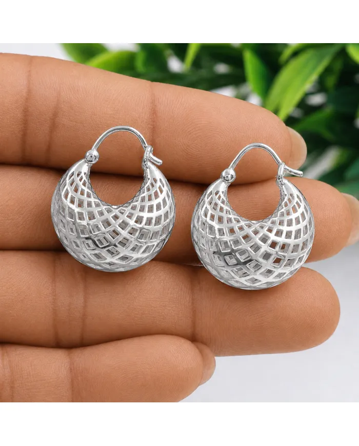 925 Sterling Silver Mesh Hoop Earrings | Basket Weave Hoop Earrings