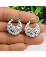 925 Sterling Silver Mesh Hoop Earrings | Basket Weave Hoop Earrings