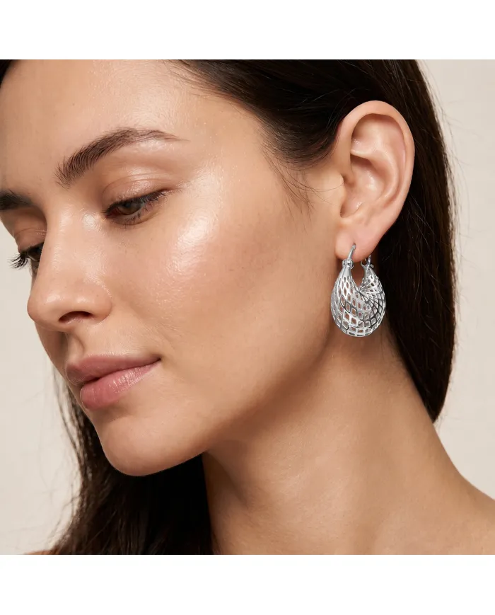 925 Sterling Silver Mesh Hoop Earrings | Basket Weave Hoop Earrings