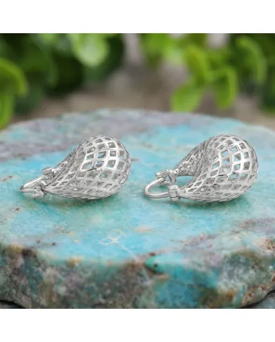 925 Sterling Silver Mesh Hoop Earrings | Basket Weave Hoop Earrings