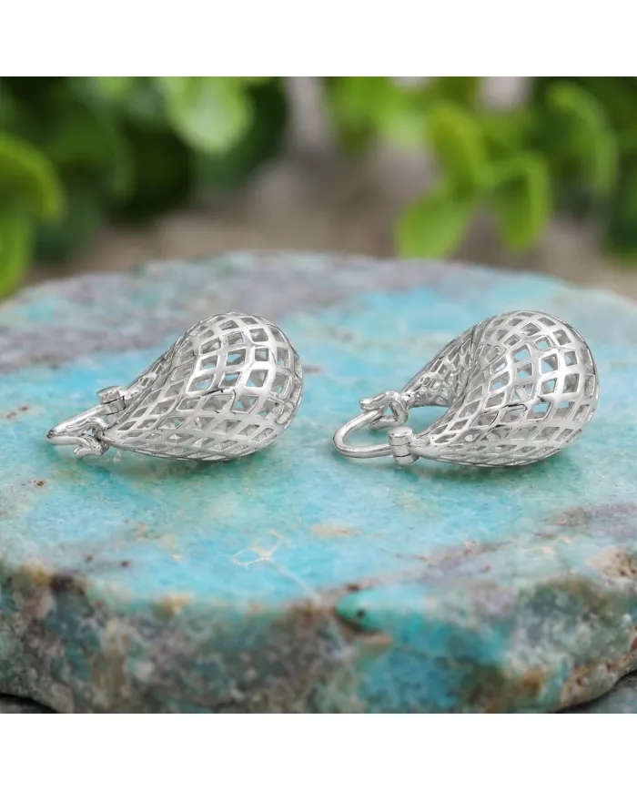 925 Sterling Silver Mesh Hoop Earrings | Basket Weave Hoop Earrings