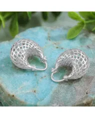 925 Sterling Silver Mesh Hoop Earrings | Basket Weave Hoop Earrings