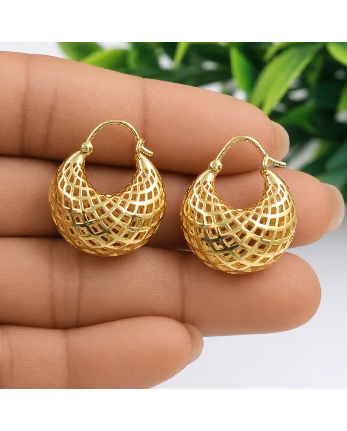 18K Gold Plated Mesh Hoop Earrings | Basket Weave  Hoop Earrings