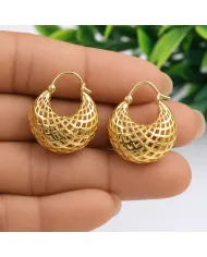 18K Gold Plated Mesh Hoop Earrings | Basket Weave  Hoop Earrings