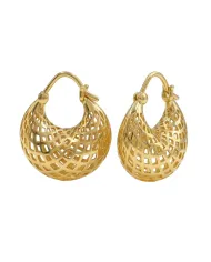 925 Sterling Silver Mesh Filigree Basket-Weave Hoop Earrings