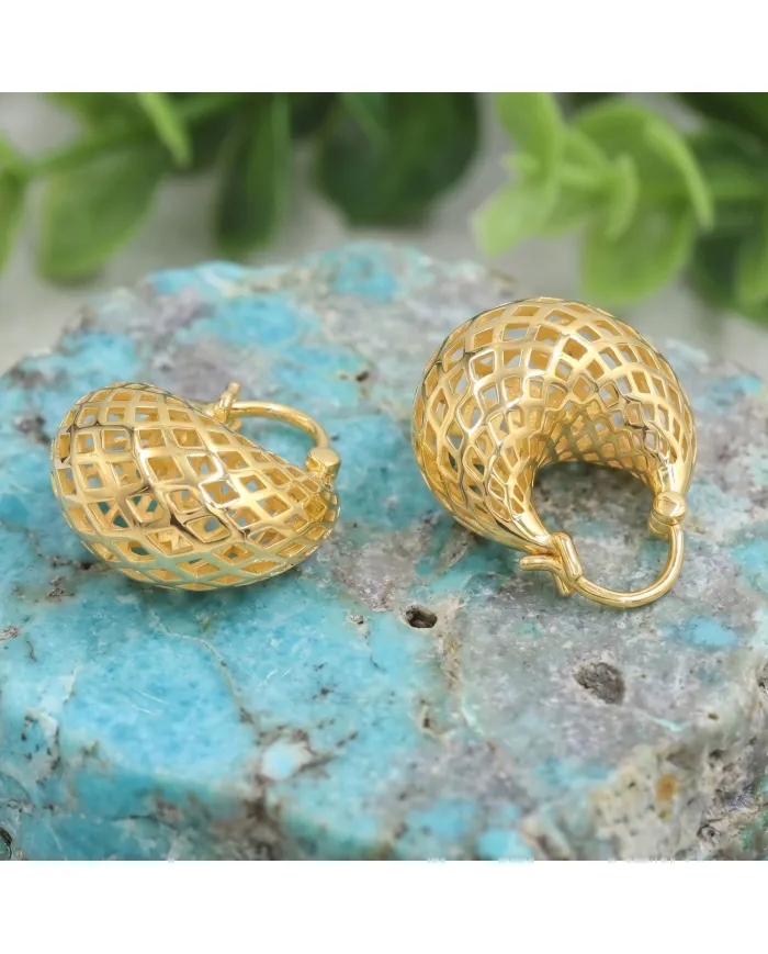 18K Gold Plated Mesh Hoop Earrings | Basket Weave  Hoop Earrings