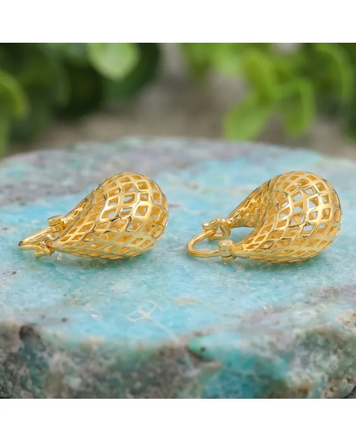 18K Gold Plated Mesh Hoop Earrings | Basket Weave  Hoop Earrings