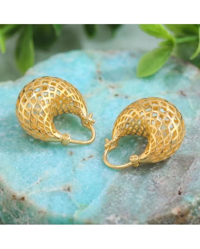 18K Gold Plated Mesh Hoop Earrings | Basket Weave  Hoop Earrings