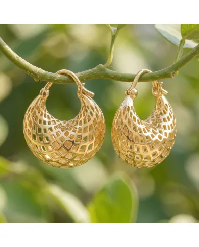 18K Gold Plated Mesh Hoop Earrings | Basket Weave  Hoop Earrings